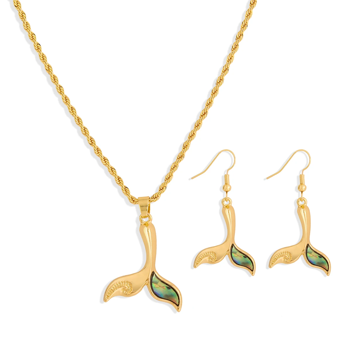 

hawaiian jewelry whale tail abalone shell earring and pendant necklace set