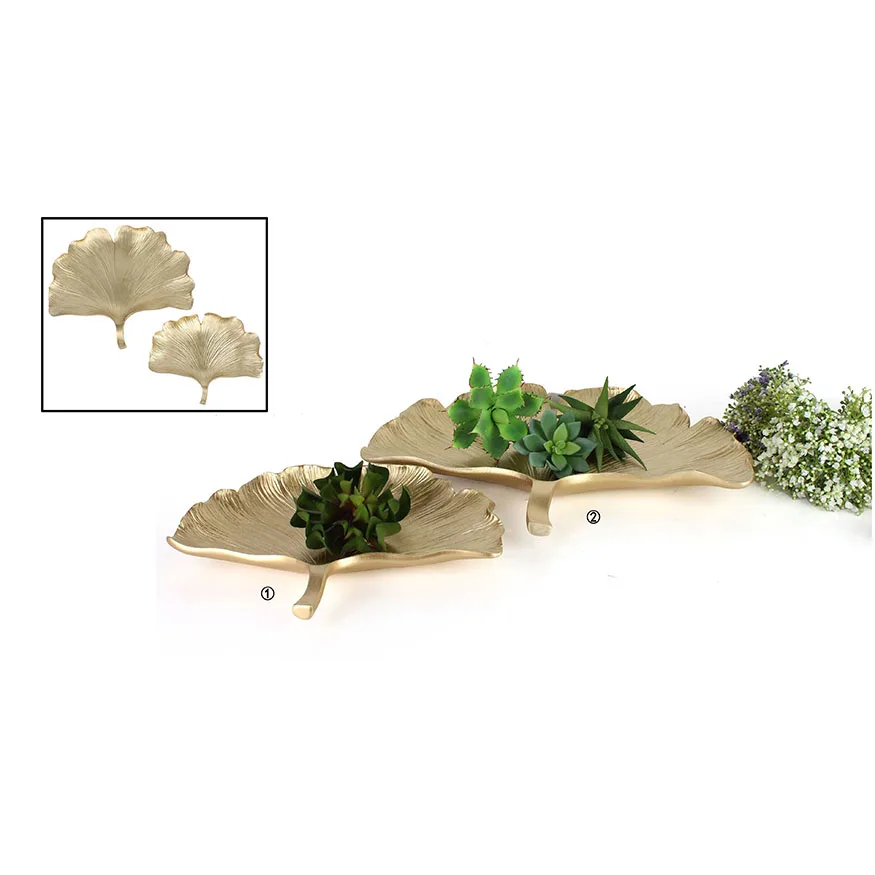 Whole sale ginkgo sculpture luxury serving tray decoration for home office hotel food serving tray details