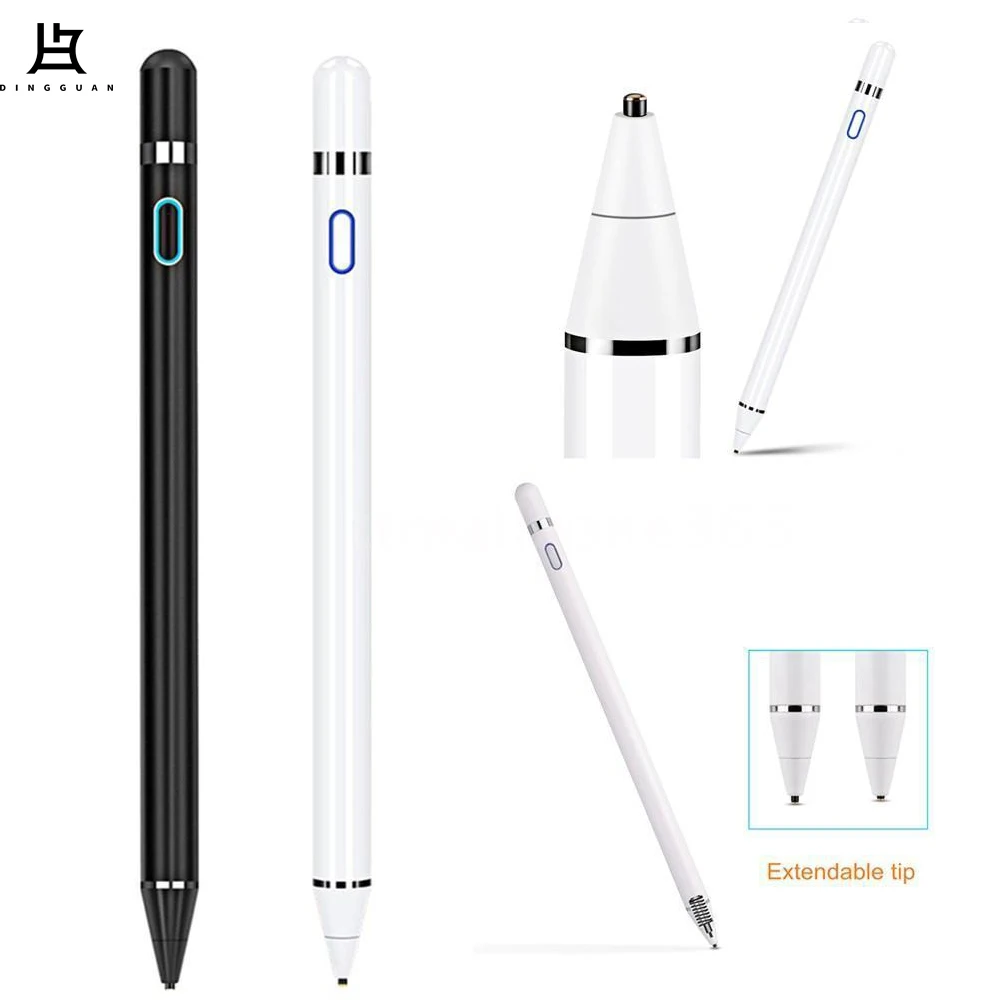 

USB Rechargeable Capacitive Generic Stylus Pen Fine Point Active Pencil For iPad Tablet, Black white
