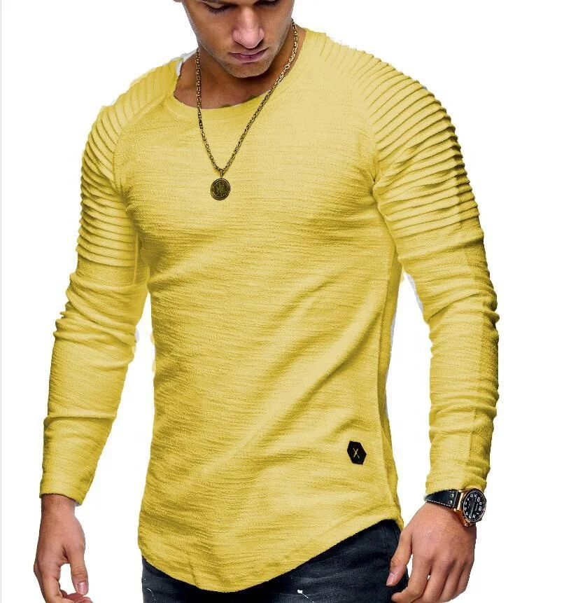 

2021 Oem Custom Solid Color Long Sleeve Round Neck Pullover Casual Striped T Shirt For Men