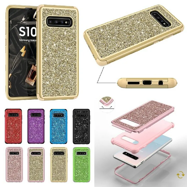 

Hard Back Silicone Armor Hybrid Glitter Cover Case For Samsung Galaxy S10 S10 PLUS