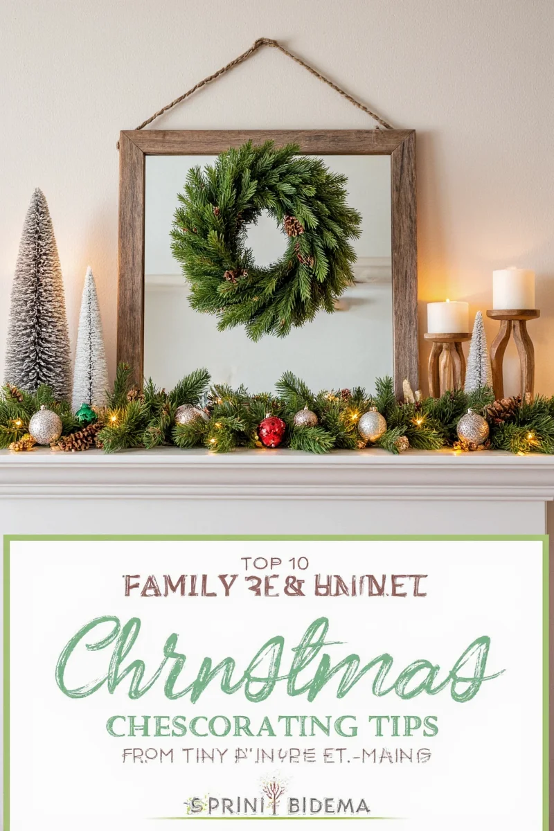 Christmas mantel decor hung high above the mantel