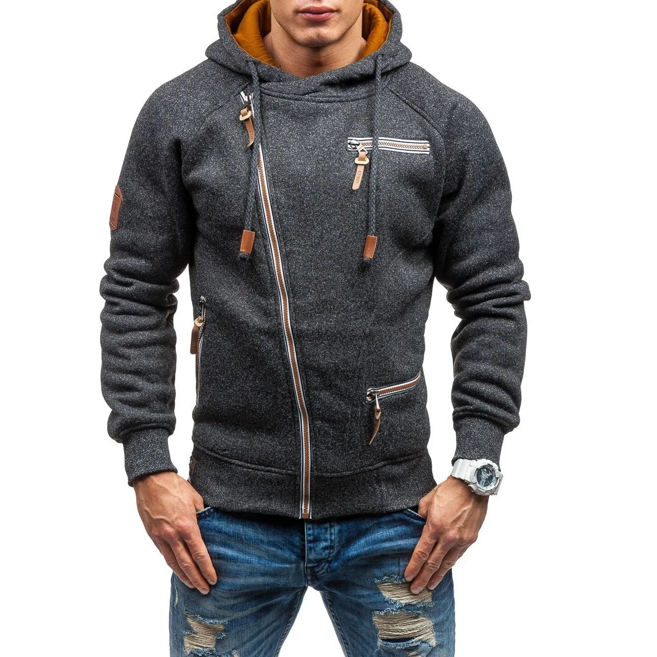 

2020 New Winter Wholesale Men Side Zipper Drawstring Flannelette Hoodie