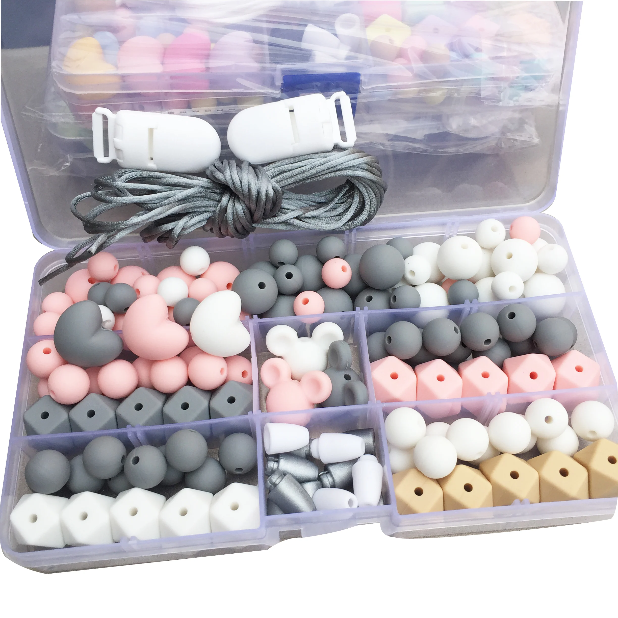 

Wholesale Bpa Free Letter Pacifier DIY Set Box 15mm Rainbow Silicone Bead Keychain Bracelet, Picture colors