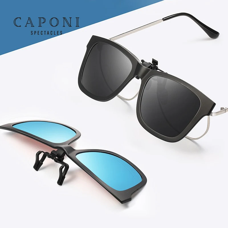

CAPONI Unisex Man Women Polarized Clip on Sunglasses Anti-Glare UV 400 Protection Flip-up Glasses Clip-on Prescription Glasses