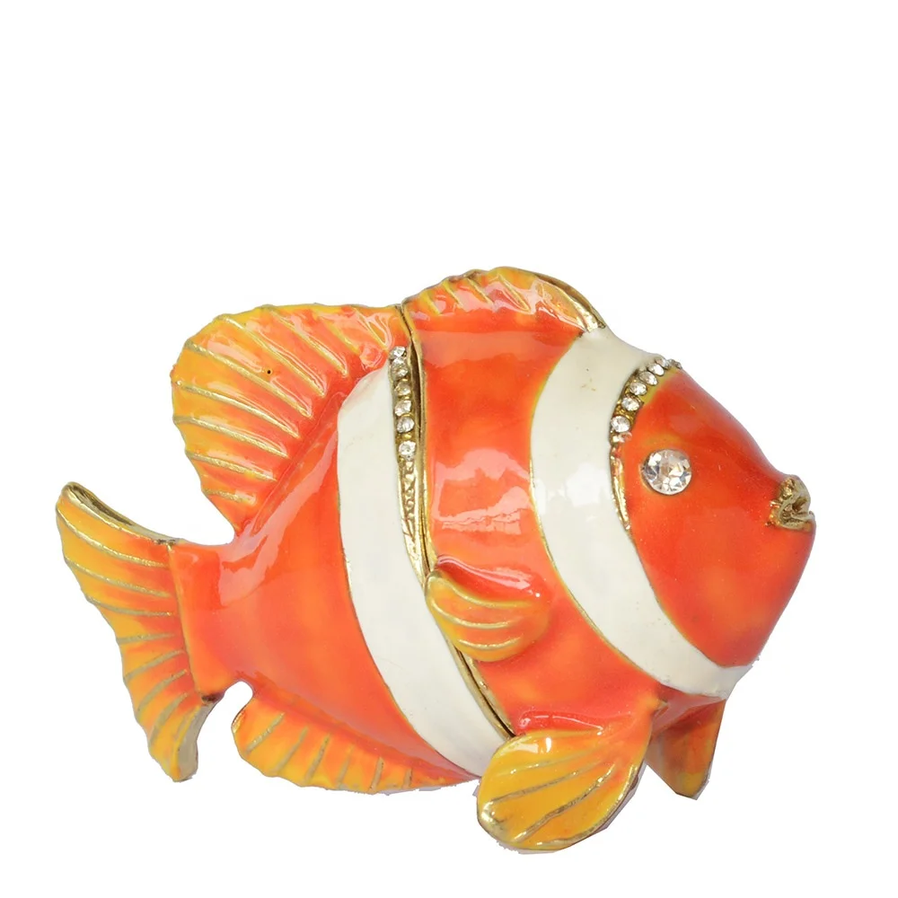 

Clown fish jewel box hinge Trinket Box Collectible ornament inlaid crystal enamel giftware Aquarium souvenirs