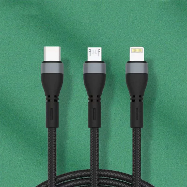 

Wholesale 5a mobile phone usb charger cable 3 in 1 Nylon usb data cable usb cable 3 in 1, Grey+black