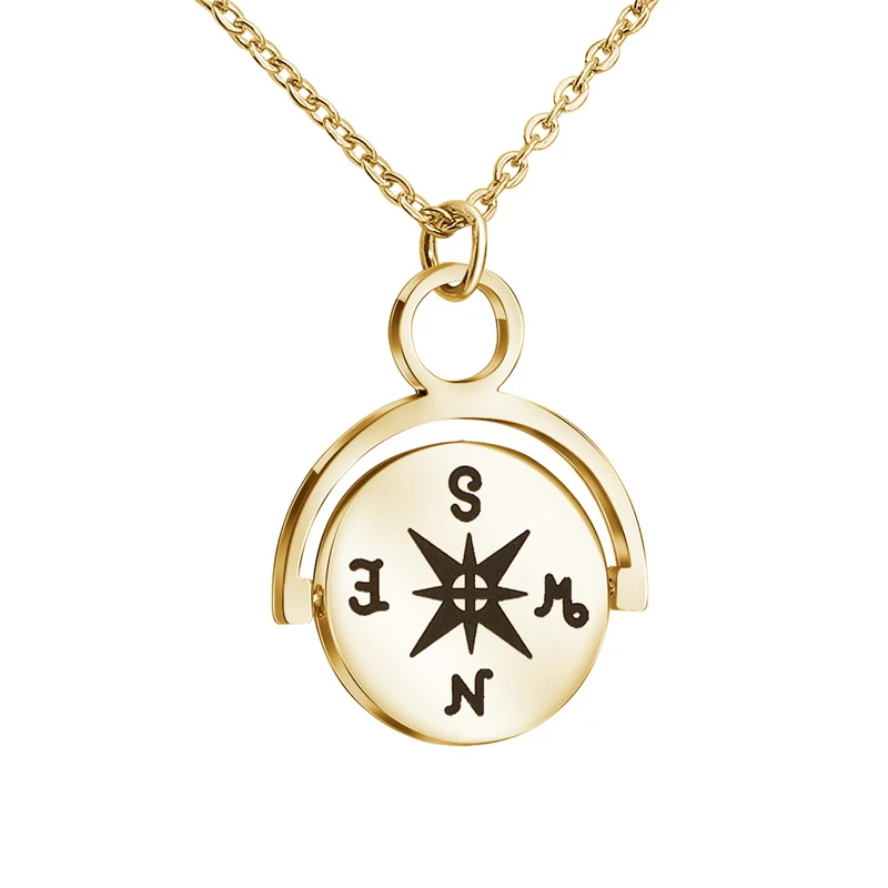 

2021 New stainless steel pendant accessories semicircle sweater chain rotatable compass necklace for women, Gold,silver,rose gold