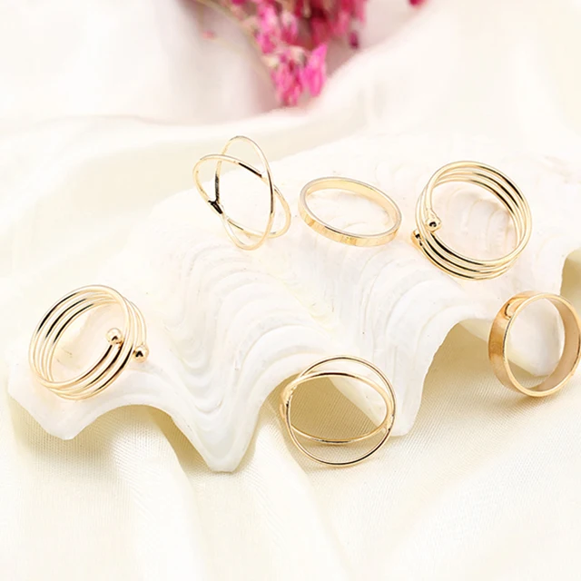 

ADELANTE Personality 6 Pieces Set Combination Joint Retro Tail Gold Rings For Women