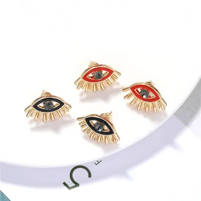 

New Arrival Hot Sale 24K Gold Plated Evil Eyes Stud Earrings Sparkle Rhinestone Crystal Evil Eyes Earrings