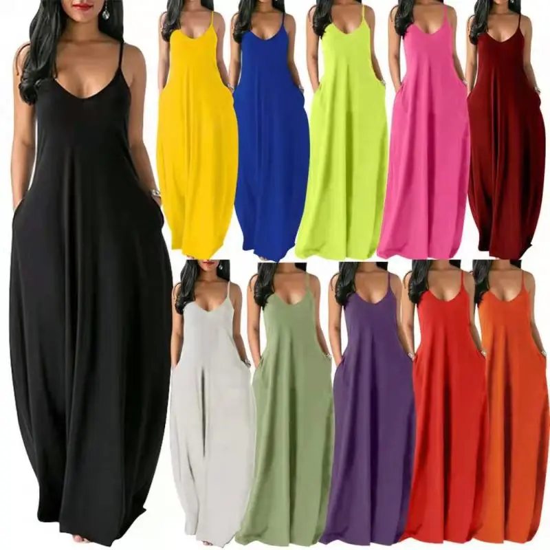 

Plus Size 5XL Woman Dress Summer 2021 Casual Maxi Dress Solid Casual Sleeveless Cami Tank Dress Homewear