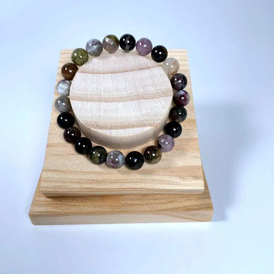 

Healing Crystal  Watermelon Tourmaline Natural Stone Beads Round Bracelet Women Wrist Accessories Gift