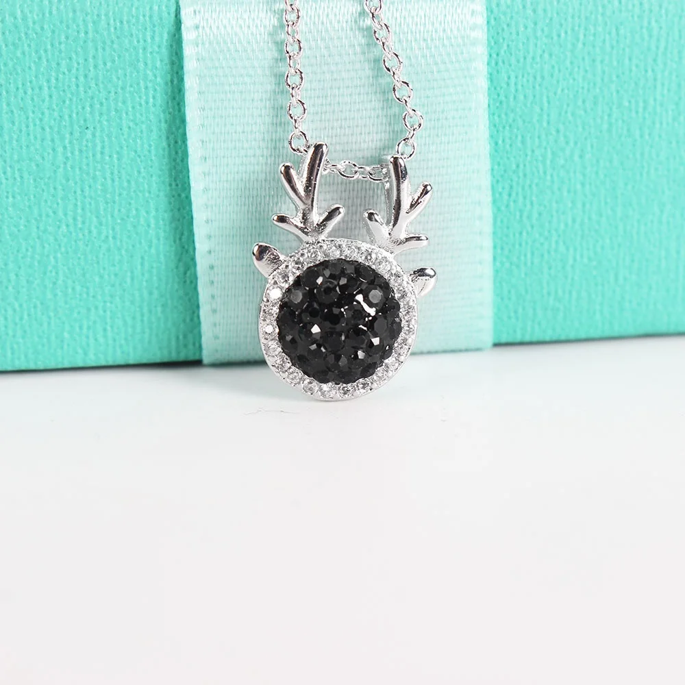 

Deer Black Pendant Necklace Vintage Black Zirconia Valentines Day Necklace Fashion Women Black Deer Pendant Necklace