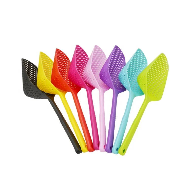 

Plastic Colander Shovel Strainer Colander Scoop Strainer Slotted Spoon Drain Plastic Water Oil Filter Grid Scoop, Blue, black, white, yellow, orange, purple, green, pink, rose red, etc