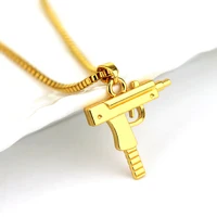 

Fashion hot pistol uzi gun machine gun pendant necklace Hip Hop jewelry gold color army style men gothic necklaces wholesale