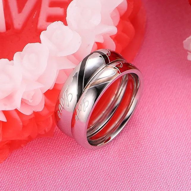 

Valentine Wedding Stainless Steel Real Love Couple Rings Stainless Steel High Polished Heart Couple Band For Lovers