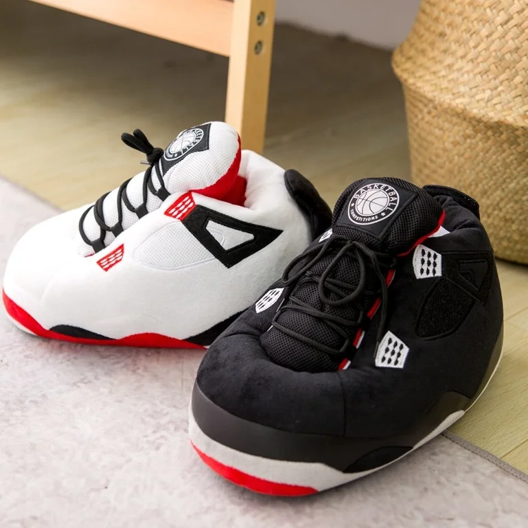 

Winter Plush Slippers Stripes Indoor Warm Sandals Snug Sneakers Soft Bedroom Non-slip Slides Bread Slipper