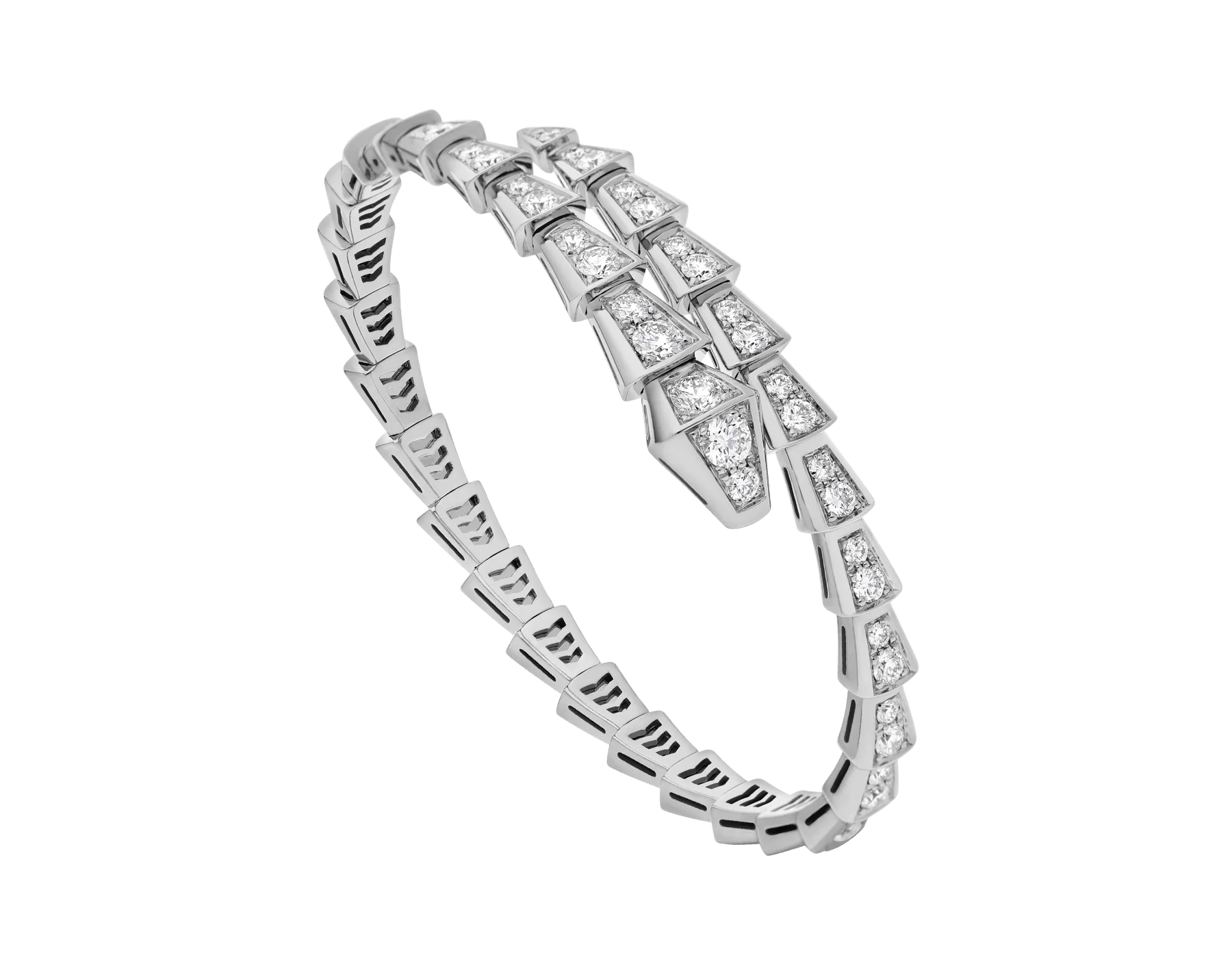 

Hot Sell Wholesale Jewelry 2021 New Serpenti Viper One-coil Slim Bracelet in 18 Kt White Gold Set with Full Pave Diamonds., Silver