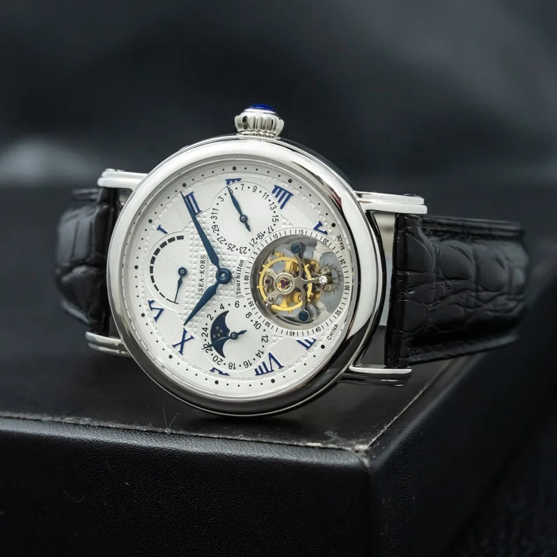 

Free ship luxury classical 5atm seagull st80007 moonphase chronograph hand winding mechanical Tourbillon watch man for sale