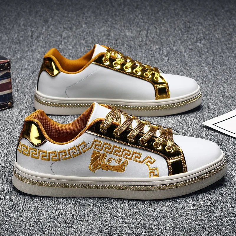 

Spring personality white shoes trend all-match sneakers tide brand gold embroidered gold thread sneakers sneakers wholesale
