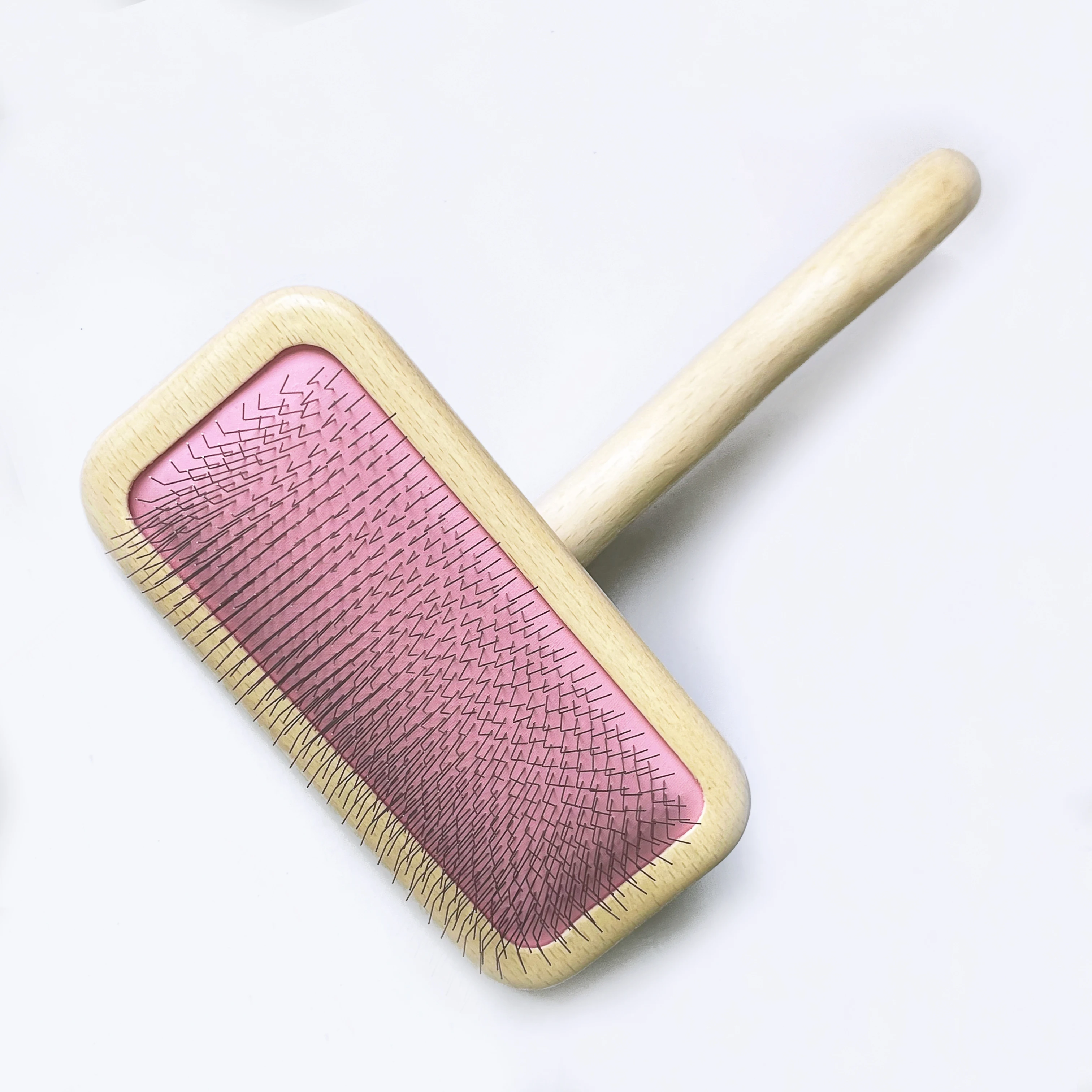 

ODM Brosse Poils Animaux 120x178mm L Wooden Pet Brush Dog Grooming Needle Comb Slicker Brush With Stainless Steel Pins, Pink, green, black