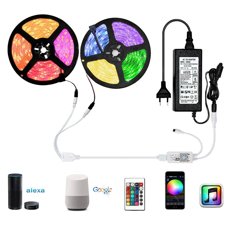 Outdoor 12V SMD5050 RGB 30LEDS IP65 Waterproof 5M 10M 32.8ft TV Backlight Wifi Music Led Strip Lights With Remote Control