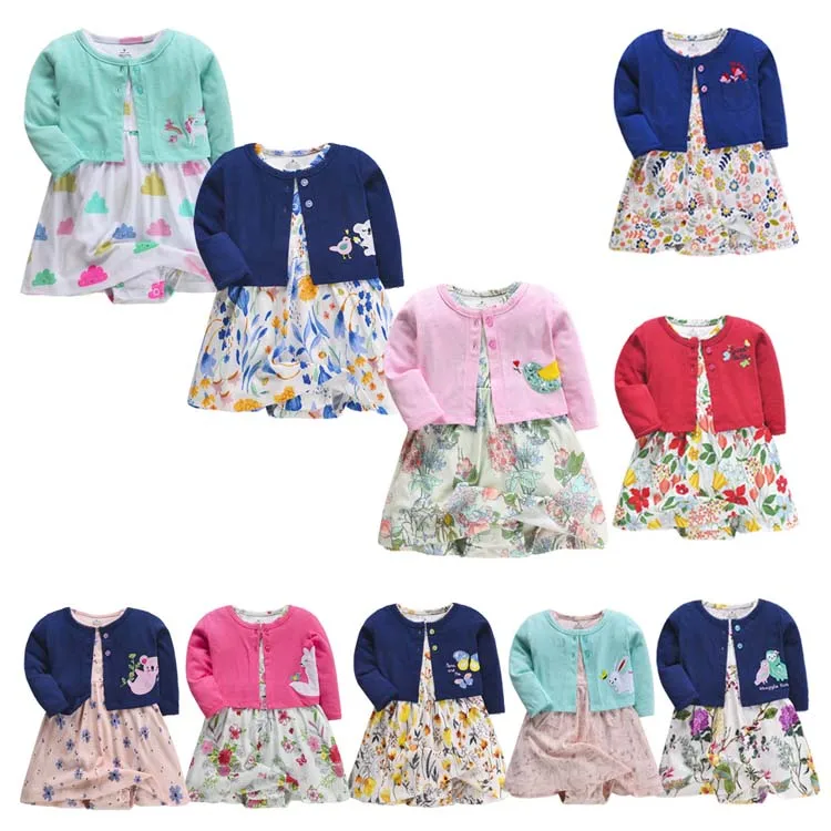 

2022 summer cotton floral baby girl clothes dress and coat set for 6-24months