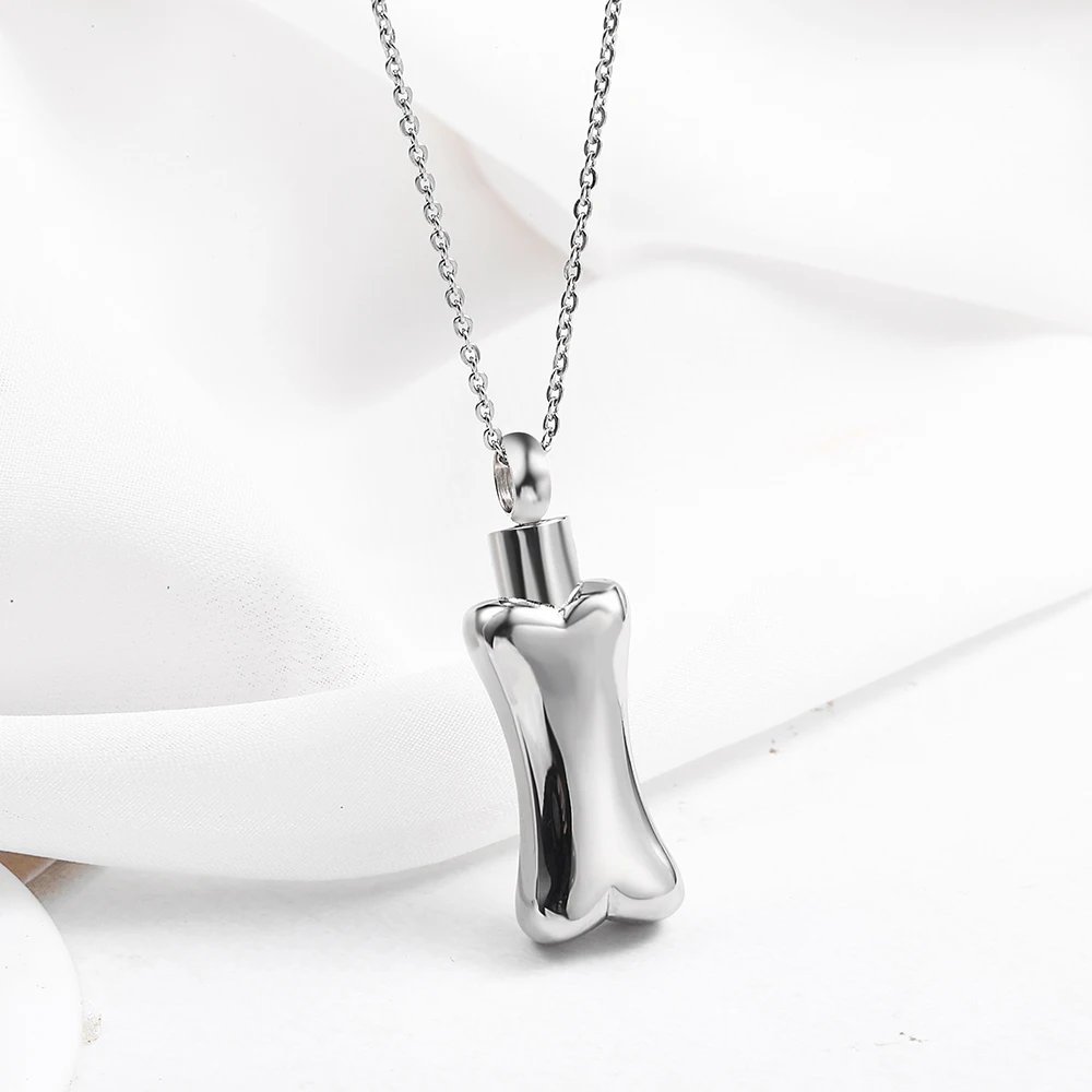 

Stainless Steel Commemorative Urn Pet Cremation Ashes Perfume Bottle Jewelry Series Dog Pendant Thin Bone Bead Necklace For Cats