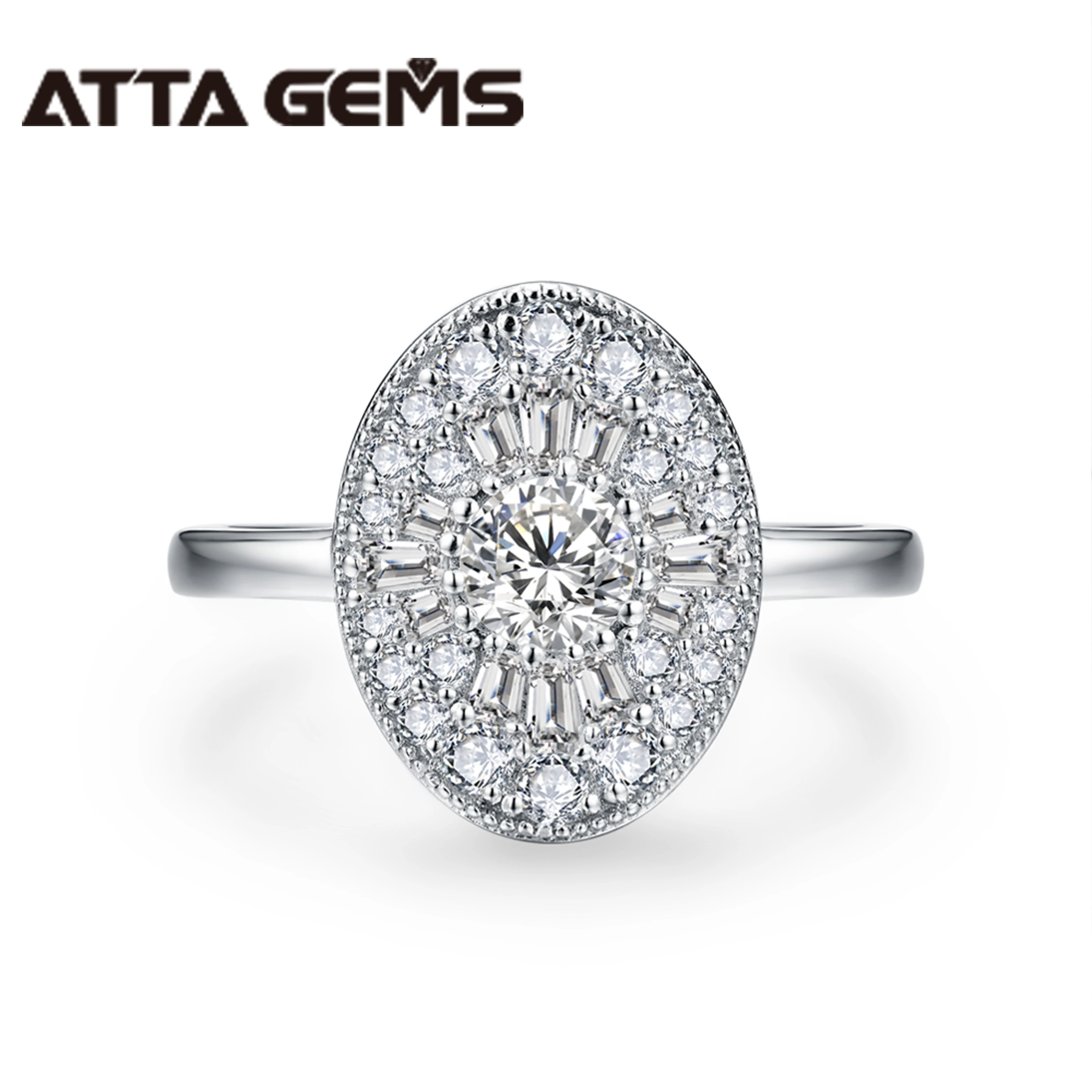 ATTA 925 Sterling Silver Vintage Style Milgrain Oval Shepe Engagement Ring Double Halo Jewelry Anniversary Ring  for Women