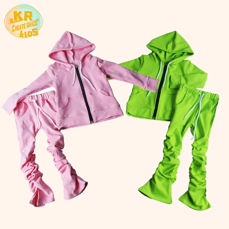 

Children Fleece Hoodies Tops Sweatsuit Stacked Pants Tracksuit Winter Girls Stacked Pants Set Kids Girls Clothing Jogger Sets