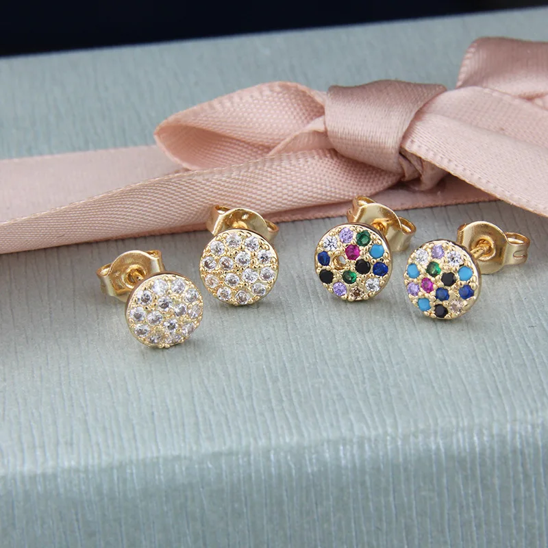 

Luxury Women Jewelry Gold Plated Zircon Stud Earrings Small Round Colorful Cubic Zircon Earrings Jewelry Accessories