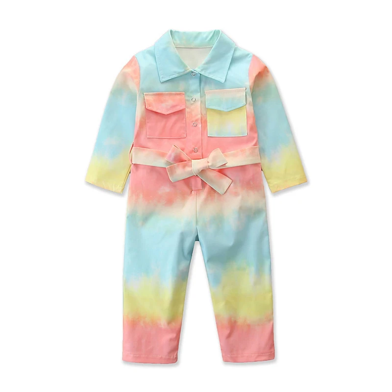 

2020 New arrive tie dye fashion long sleeve kids boutique clothing overall girls outfit sets, As picture show