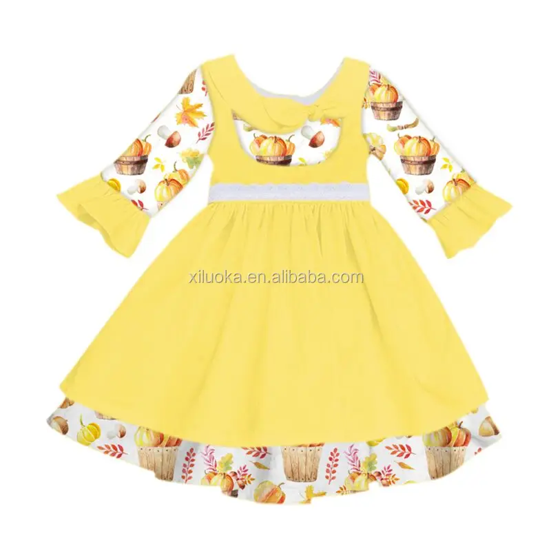 

Fall Boutique Yellow Flower Girl Dress Princess Party Dress Toddler Girl Fall Dress, Picture