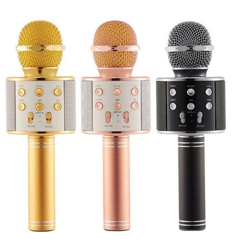 

WS-858 Cheap Wireless BT Karaoke Microphone,3-in-1 Portable Karaoke Mic Speaker Christmas Birthday Home Party, Black pink rose blue gold
