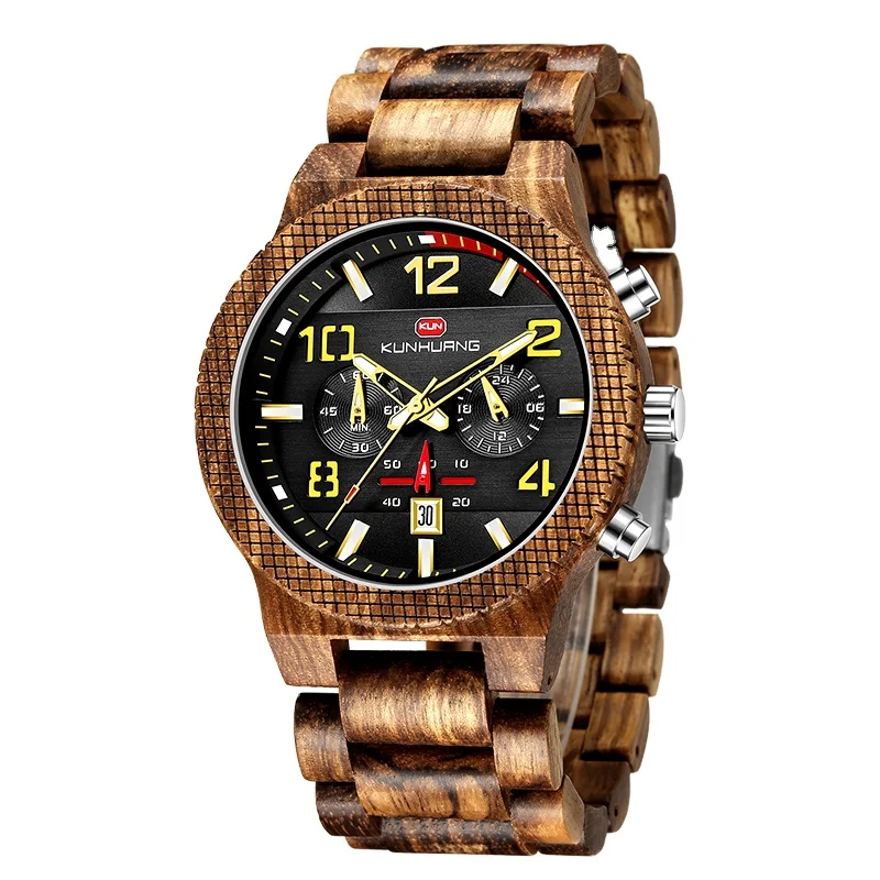 

Affordable Kunhuang Brand Wood Watches OEM Factory Promotional Luxury Men Wooden Wrist Watch, Black, red, zebra