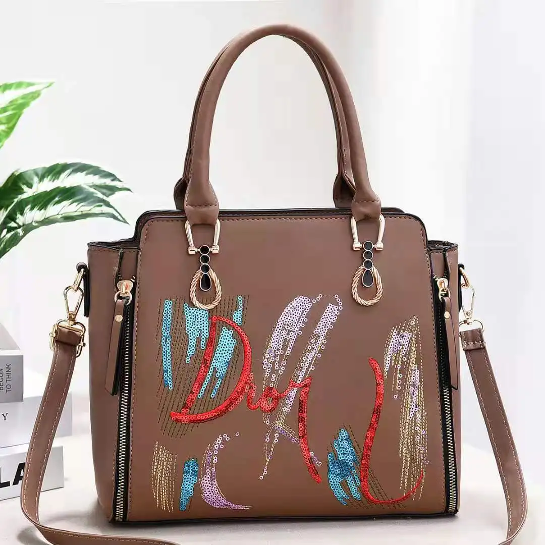 

Hot Selling Fashionable Leather Embroidered Sequins Unique Designer Shoulder Bag Handbag, 7 color