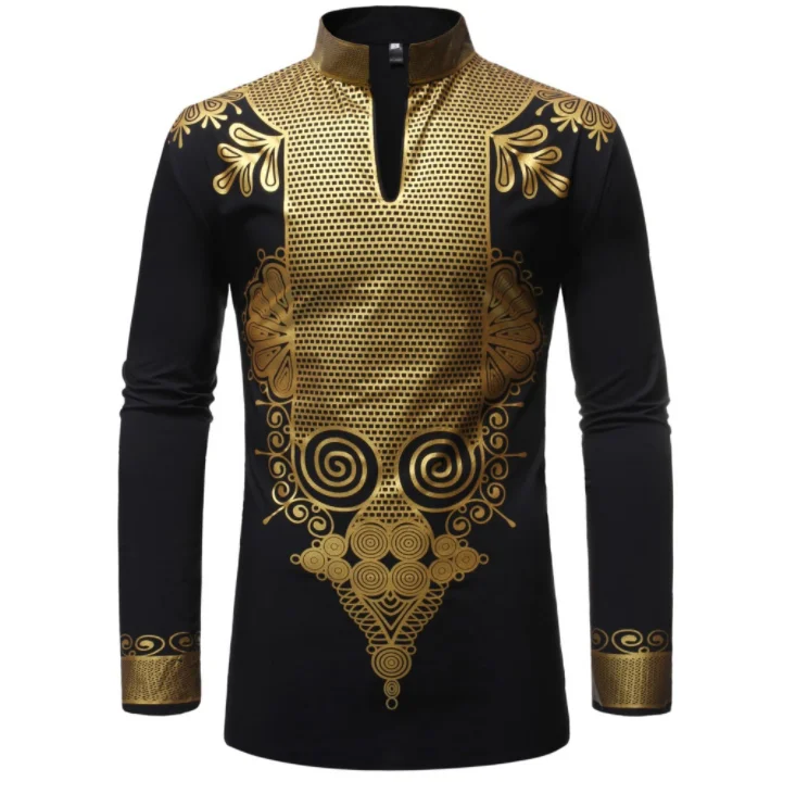 

African Clothes Men Stand-up Collar Dashiki Long Sleeve Shirt