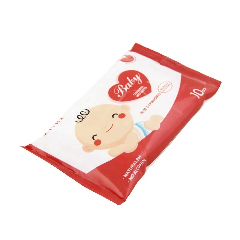 

In Stock Custom Non-woven Fabric Disposable Wet Baby Care Wipes 10pcs Eco Wipes Pouch for Baby Organic Biodegradable Wet Wipes