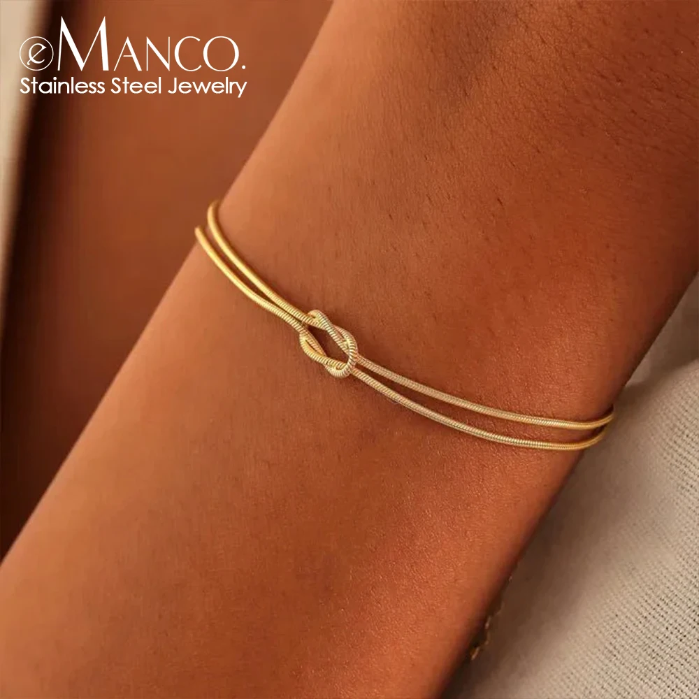 EManco Fashion  Knot Bracelet 14k Gold Plated 316l Stainless Steel Snake Knotted Chain Round Snake Chain Couples Bracelet