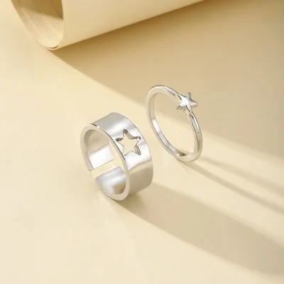 

Rings Anniversary Birthday Gift Gold and Silver Vintage Knuckle Rings Matching Star Rings for Couples, As picture shows