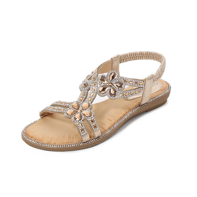 

S338F 2021 new large size hollow bohemian flat sandals with rhinestones