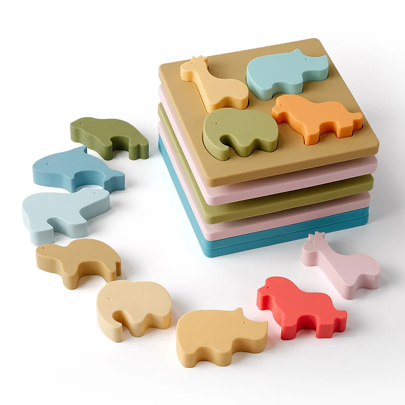 

Wholesale Food Grade Silicone Children Educational Animal Shape Platter Bpa Free Sorting & Stacking Blocks Teether