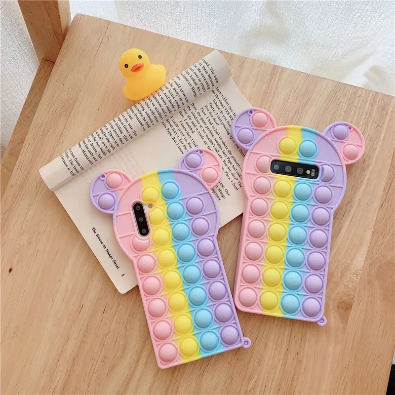 

2021 Cute Reliever Stress Toys Push It Bubble Soft 3D Phone case for Samsung Note 20 10 S21 S20 Plus FE Galaxy A series Phone, Multi colors
