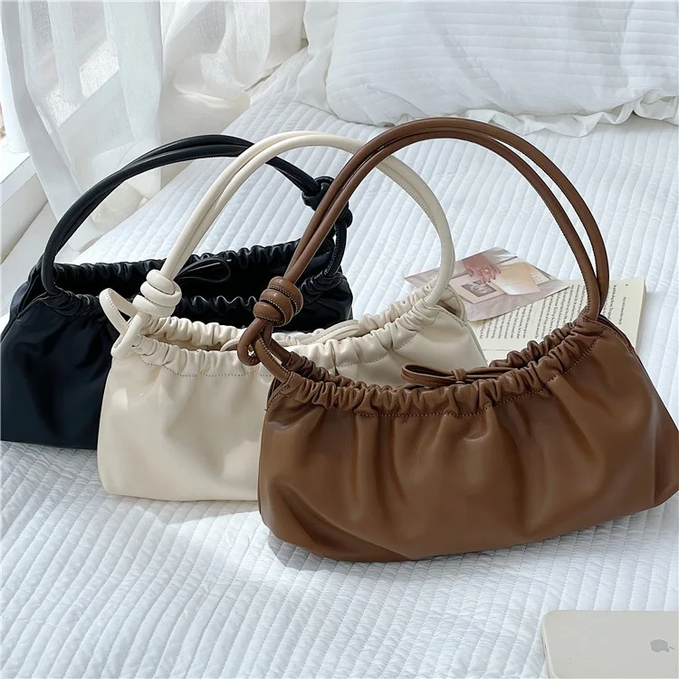 

2021 Autumn and winter new fashion ladies bag trend shoulder bag pleated simple handbag soft PU leather underarm bag