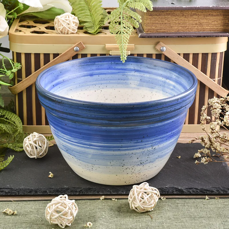 Wholesale 6 Wick Ceramic Candle Holder Hand Brushed Blue Home Decoration