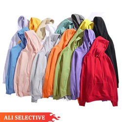 H2001 In Stock High Quality Candy Color Pure Cotton Unisex Oversized Hoodie Plain Hoodies For Men