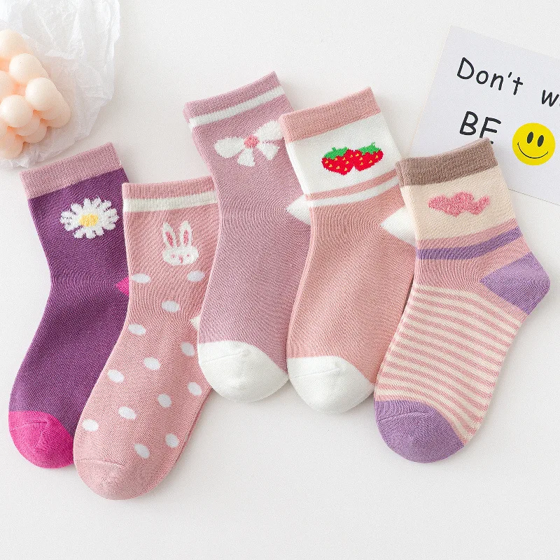 Cheap Spring Autumn Student Socks Cute Rabbit for Big Kids Pure Cotton Socks Middle Tube Girls Socks