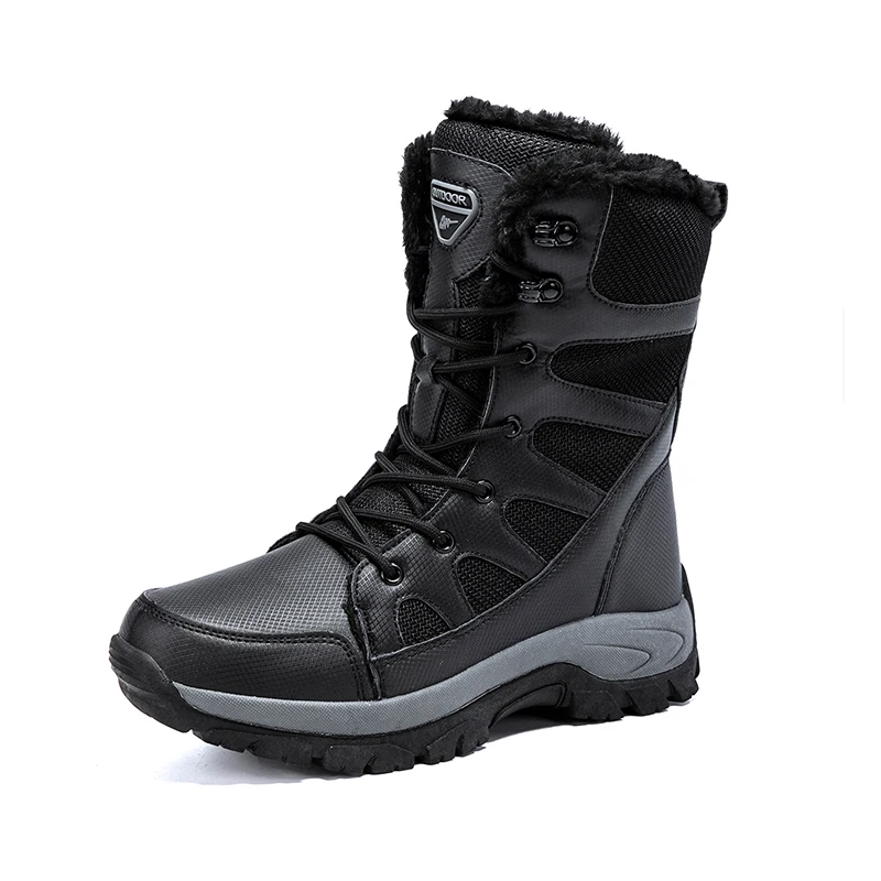 

New Men Boots Water Proof Winter Men Shoes Platform Outsole Non-slip Short Plush Black Snow Boots