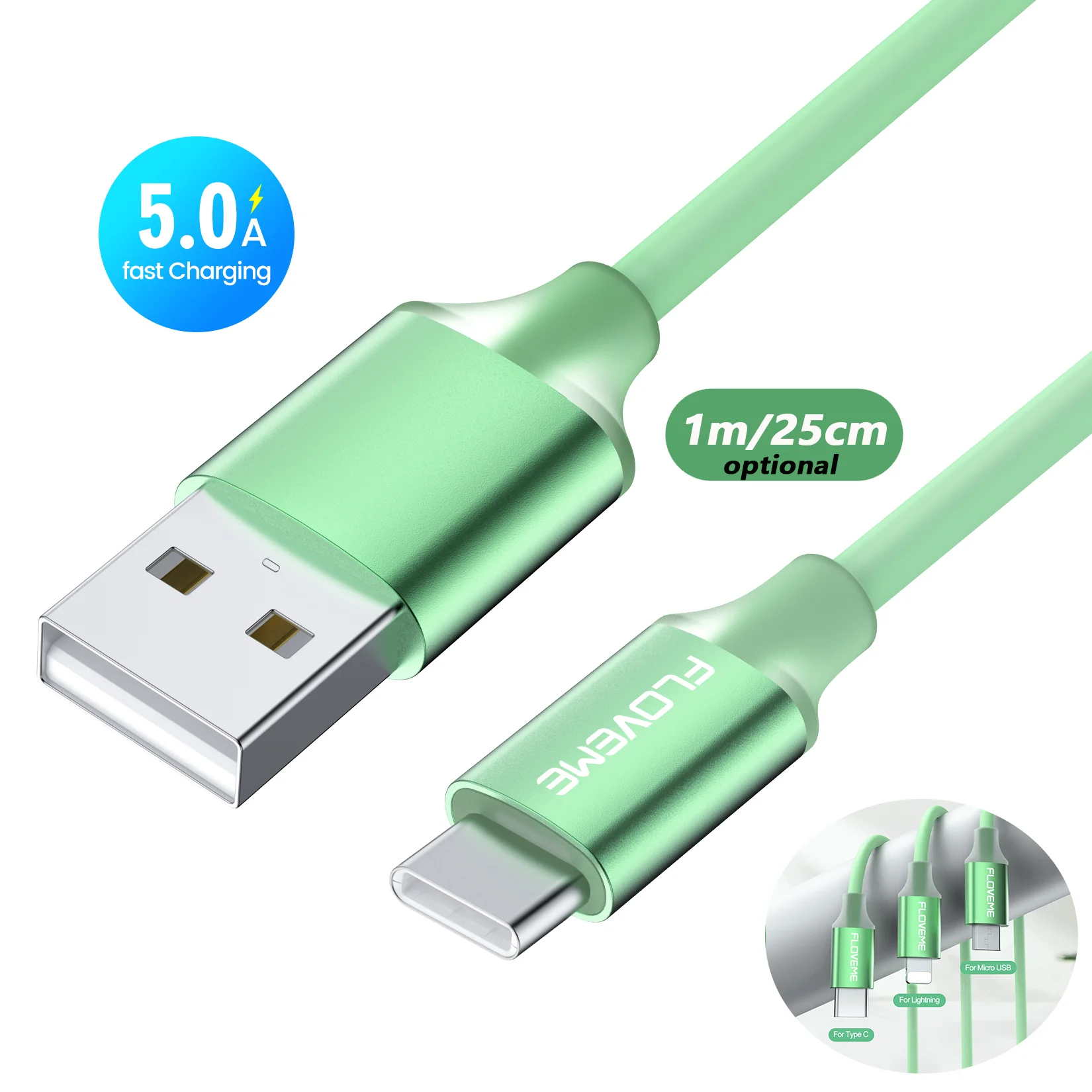 

Free Shipping 1 Sample OK Green FLOVEME 5A SR USB Fast Charging Data Sync Cable For Samsung Huawei Xiaomi Mobile Phone Charger