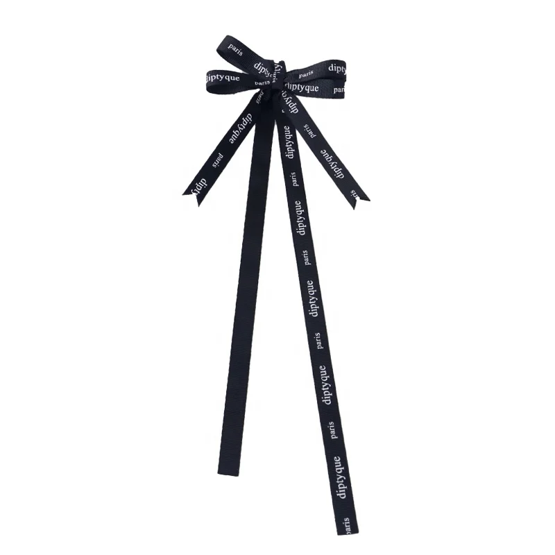 

Wholesale White Logo Black Grosgrain Gift Ribbon Bow for Gift Package